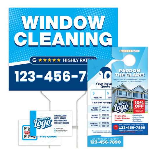 The Great American Yard Sign Deal mockup showing a bold red double-sided yard sign with included stakes, printed by WCR Marketing.