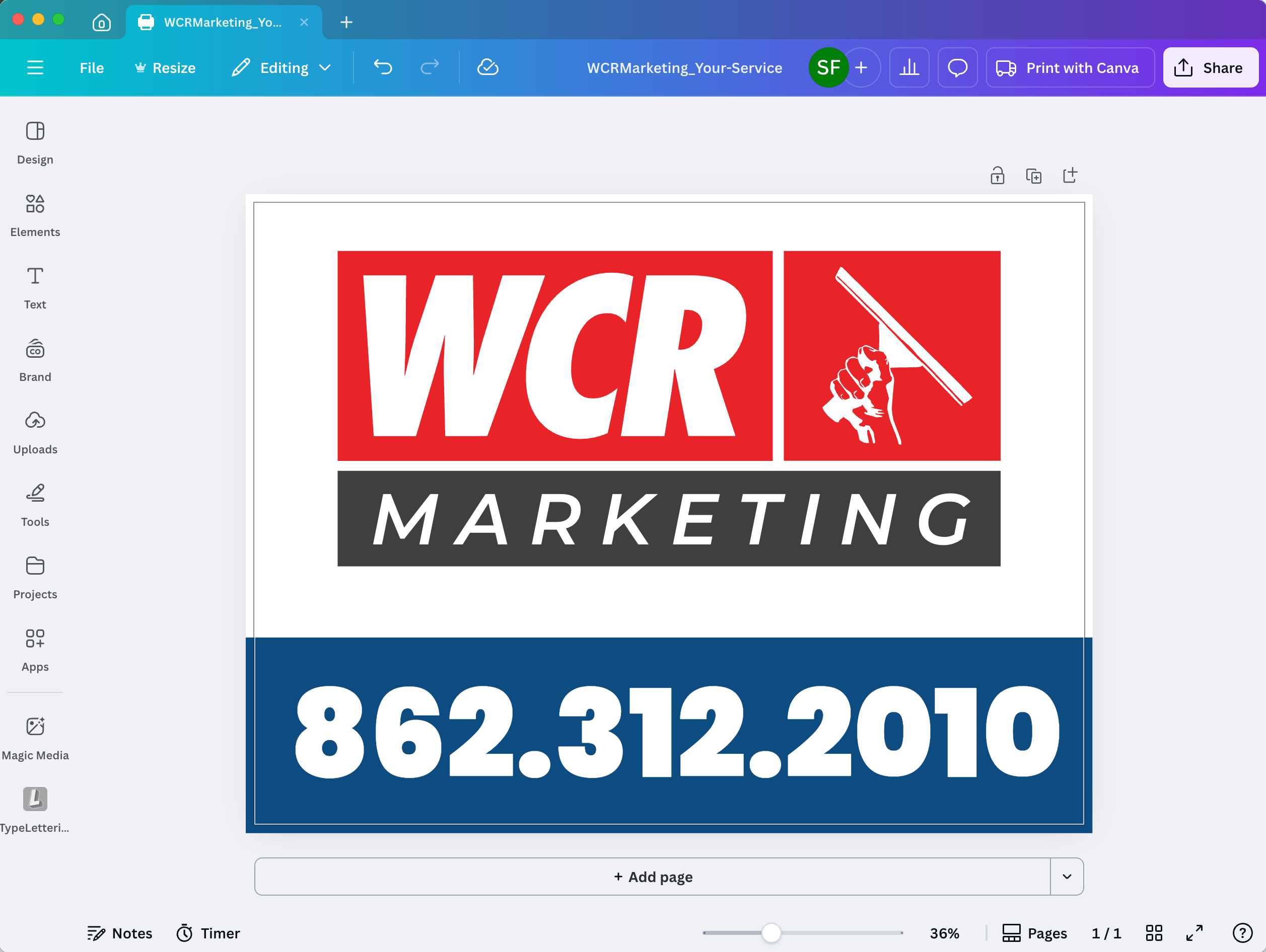 WCRmarketing yard sign sample created on canva