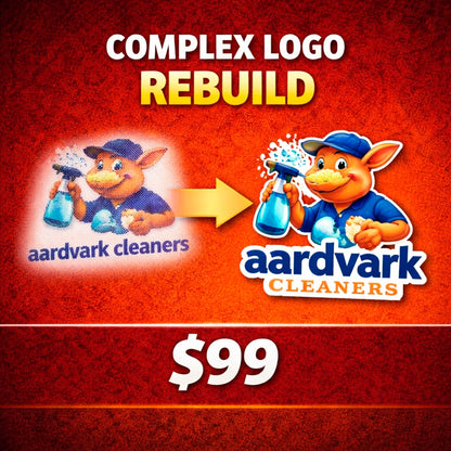 Complex logo rebuild service by WCR Marketing recreating aardvark cleaners mascot logo into high detail professional vector artwork