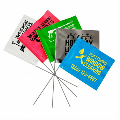 Custom marking flags for window cleaning, holiday lighting, gutter cleaning, and pressure washing services printed by WCR Marketing